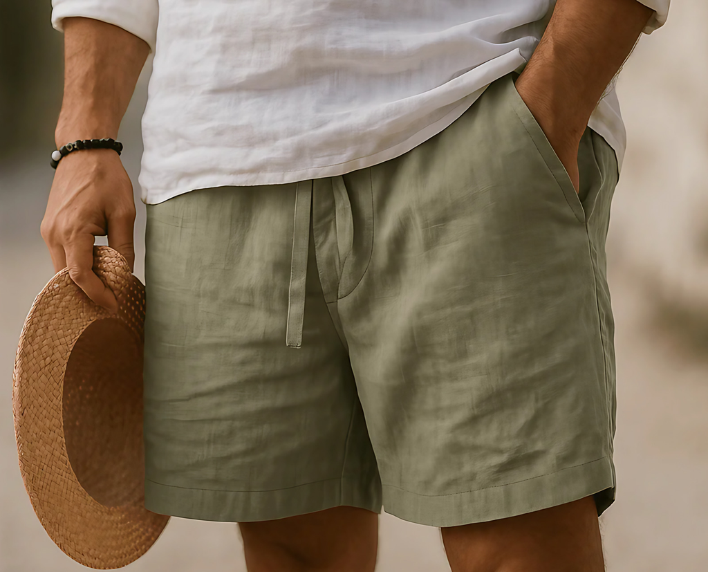 Bermuda homme léger, taille élastique à cordon, sept coloris, vert