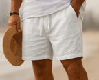 Bermuda homme léger, taille élastique à cordon, sept coloris, blanc