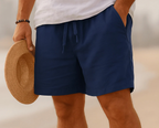 Bermuda homme léger, taille élastique à cordon, sept coloris, bleu foncé