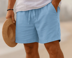 Bermuda homme léger, taille élastique à cordon, sept coloris, bleu