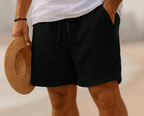 Bermuda homme léger, taille élastique à cordon, sept coloris, noir