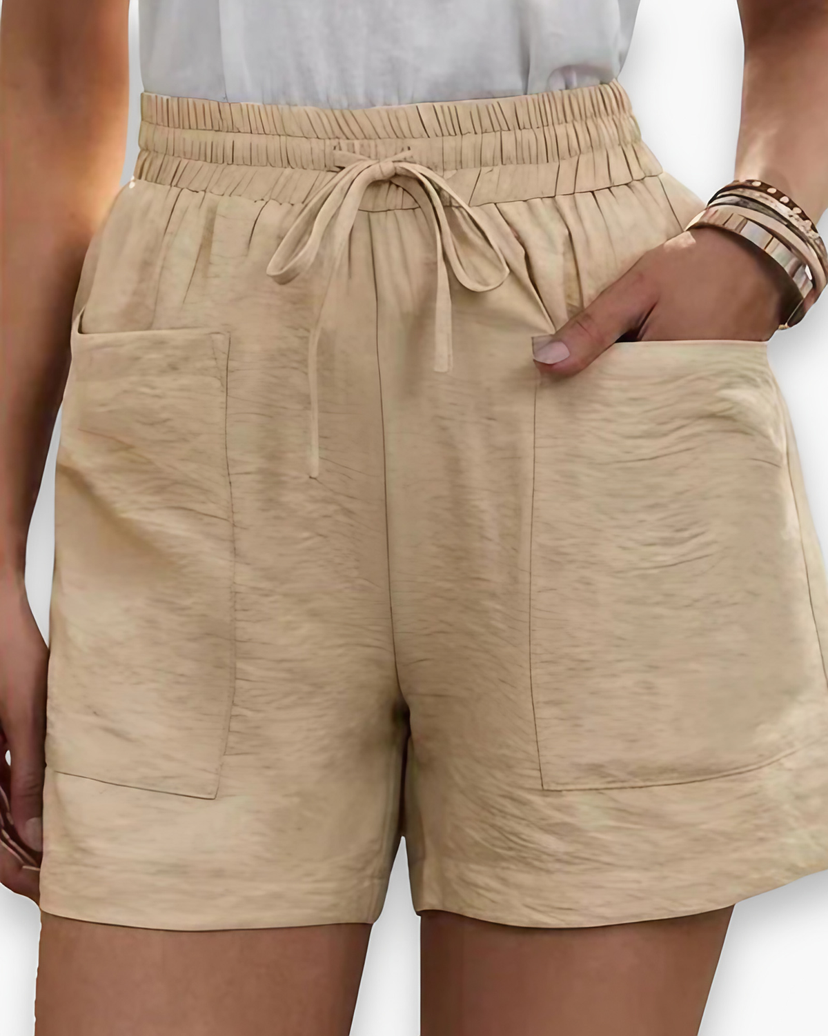 Short cargo femme à ceinture ajustable, huit coloris, beige