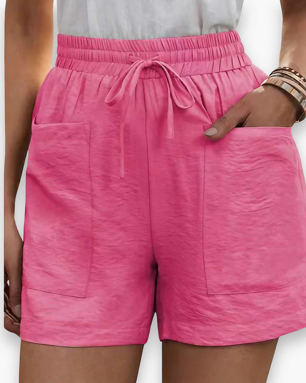 Short cargo femme à ceinture ajustable, huit coloris, rose