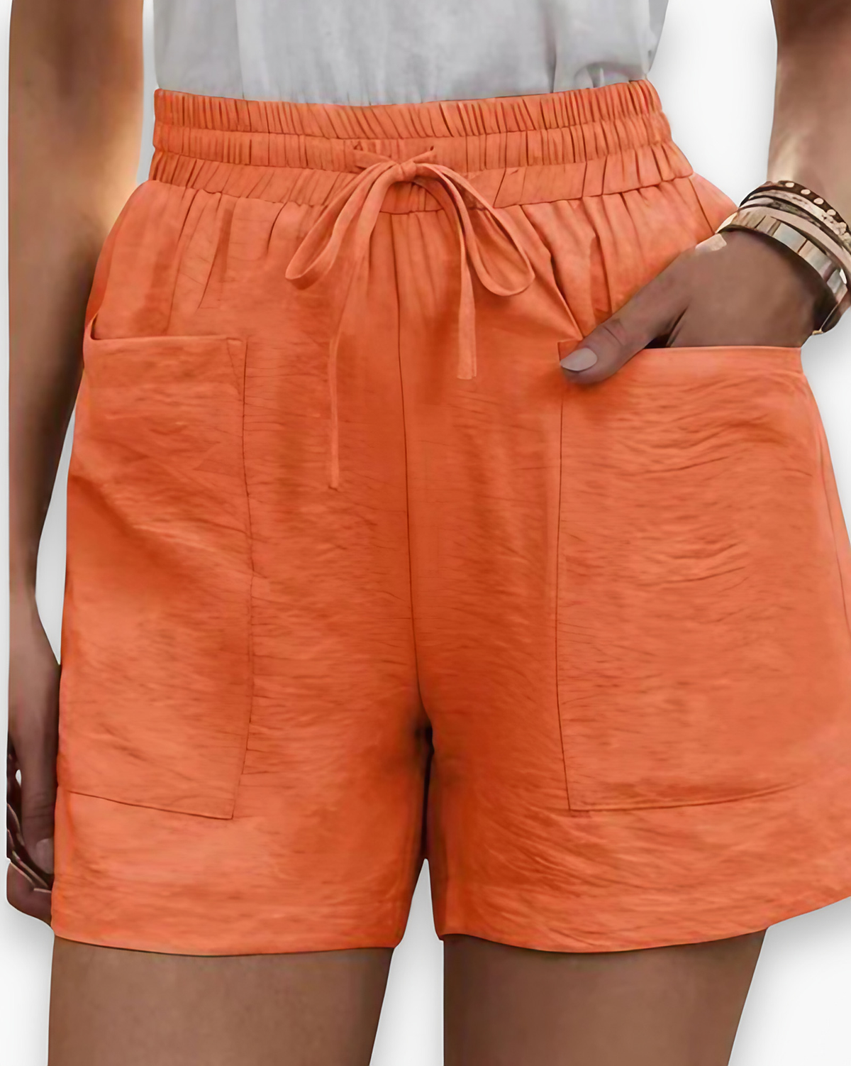 Short cargo femme à ceinture ajustable, huit coloris, orange