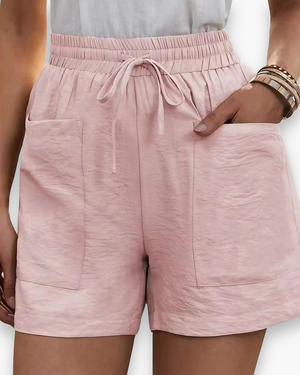 Short cargo femme à ceinture ajustable, huit coloris, rose clair