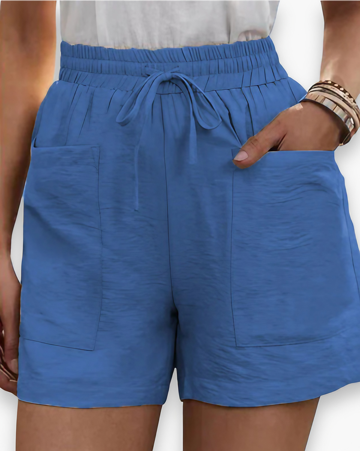 Short cargo femme à ceinture ajustable, huit coloris, bleu