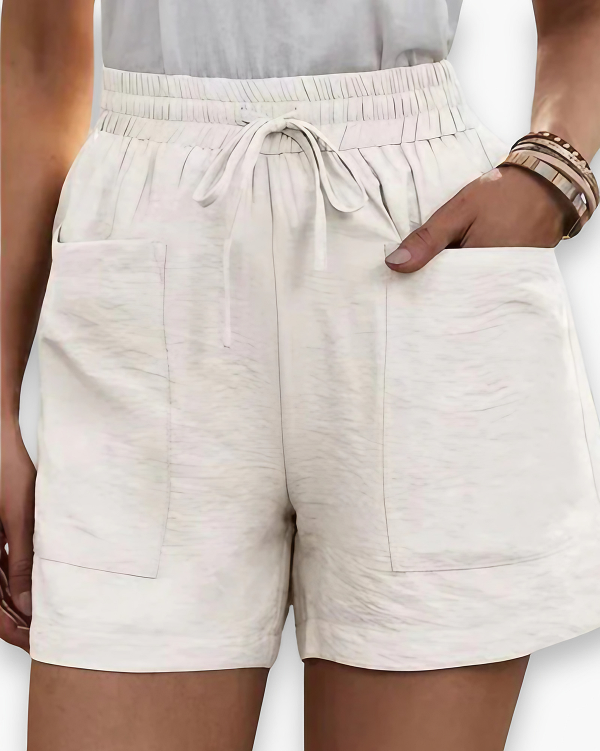 Short cargo femme à ceinture ajustable, huit coloris, blanc