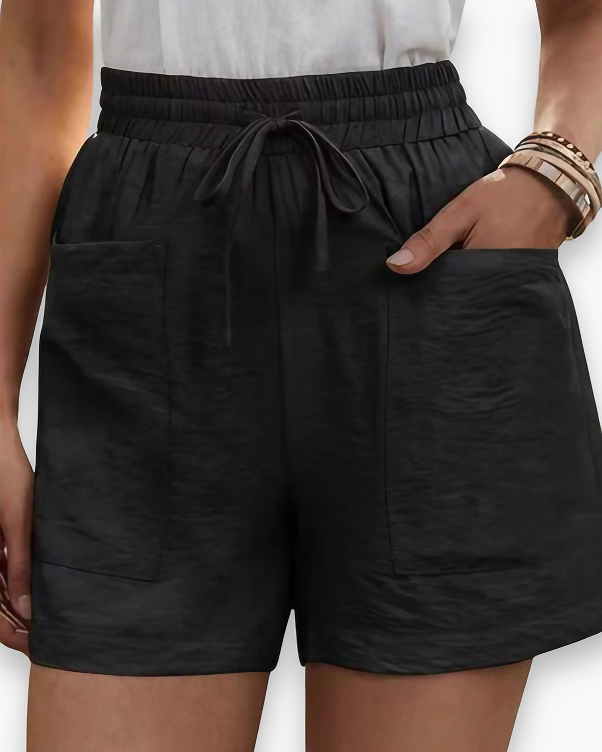 Short cargo femme à ceinture ajustable, huit coloris, noir