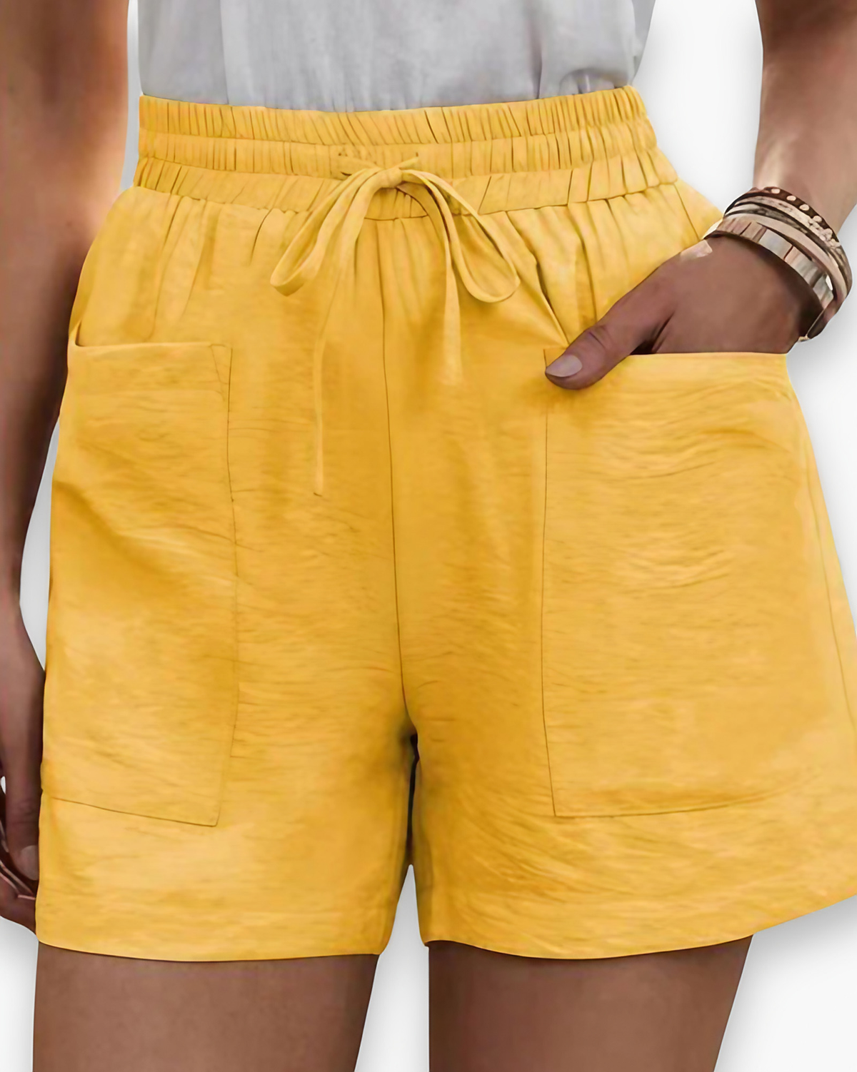 Short cargo femme à ceinture ajustable, huit coloris, jaune