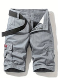Short cargo homme d'été multipoches, ceinture incluse, gris