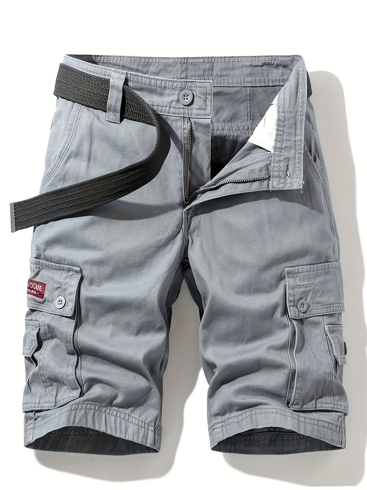 Short cargo homme d'été multipoches, ceinture incluse, gris