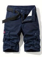 Short cargo homme d'été multipoches, ceinture incluse, bleu