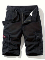 Short cargo homme d'été multipoches, ceinture incluse, noir