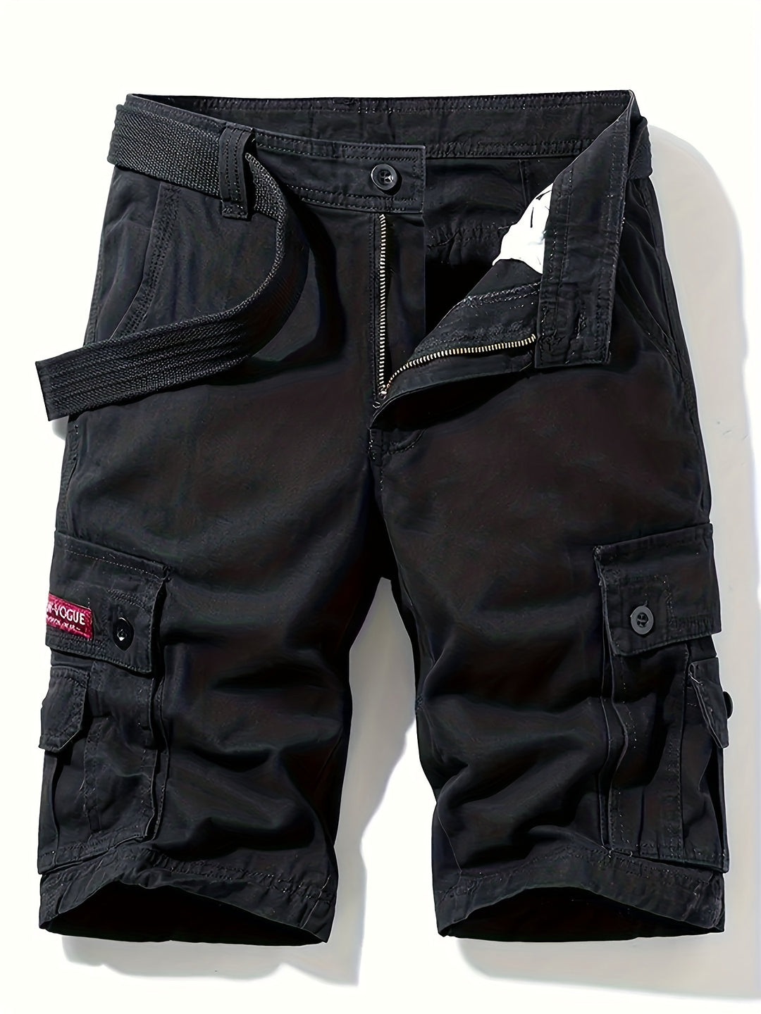 Short cargo homme d'été multipoches, ceinture incluse, noir