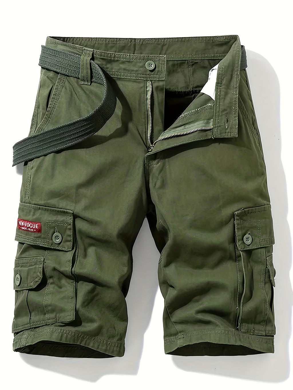 Short cargo homme d'été multipoches, ceinture incluse, vert