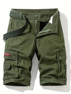 Short cargo homme d'été multipoches, ceinture incluse, vert
