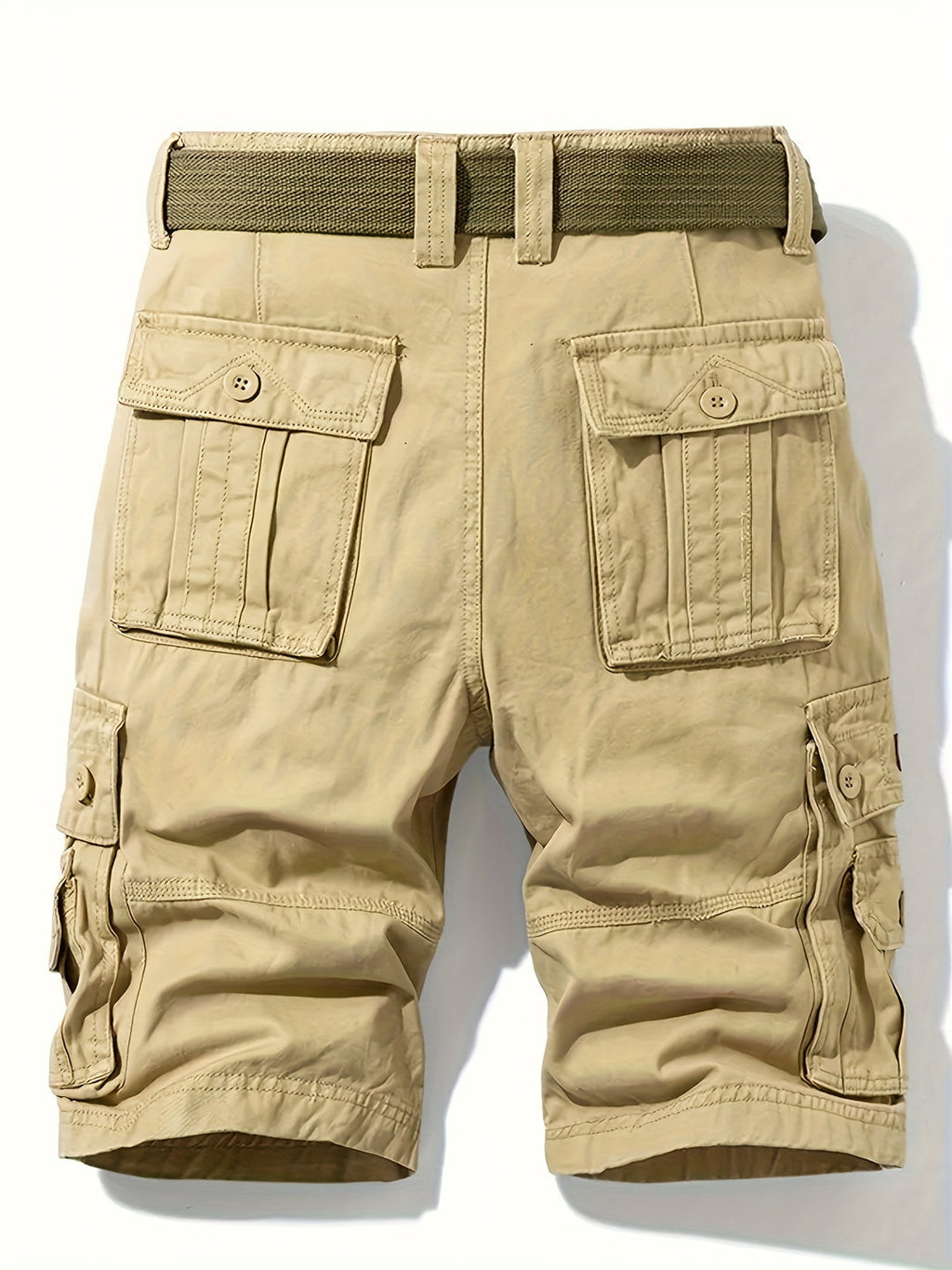 Short cargo homme d'été multipoches, ceinture incluse