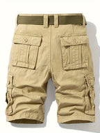 Short cargo homme d'été multipoches, ceinture incluse