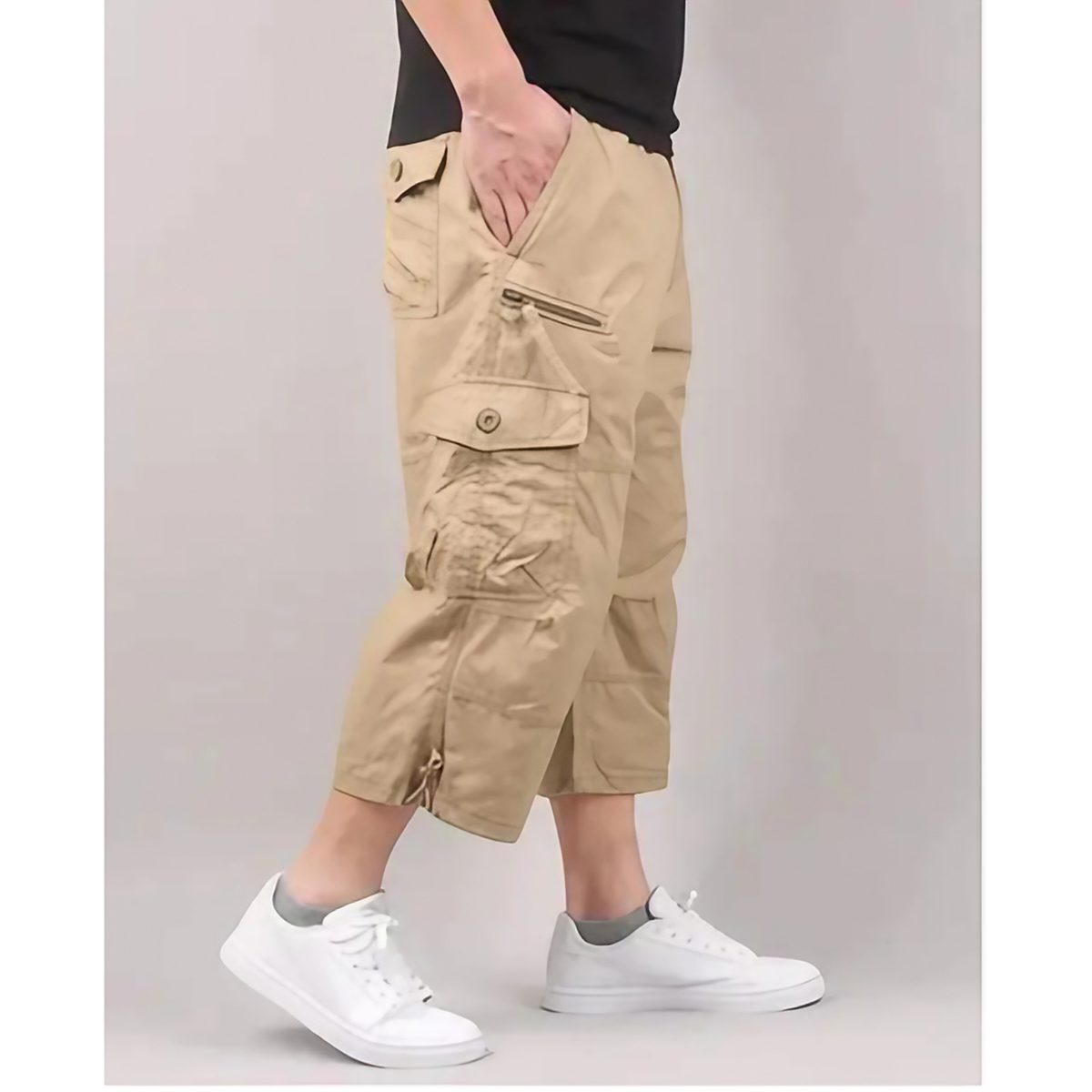 Short cargo homme coupe longue à poches, six coloris, du M au 4XL, kaki