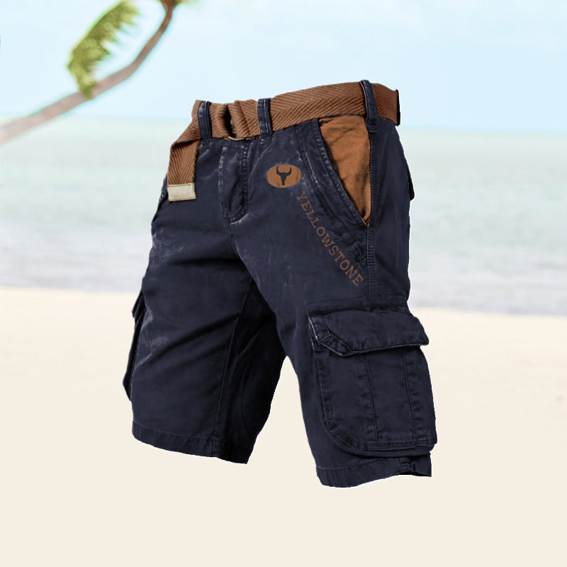 Short cargo homme multipoches à ceinture, du S au 5XL, bleu marine