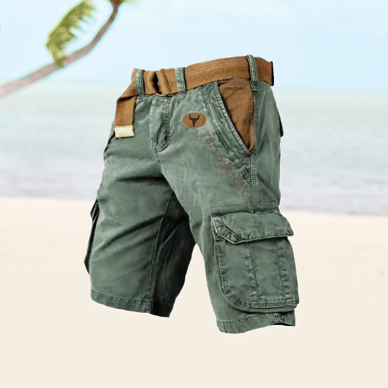 Short cargo homme multipoches à ceinture, du S au 5XL, vert