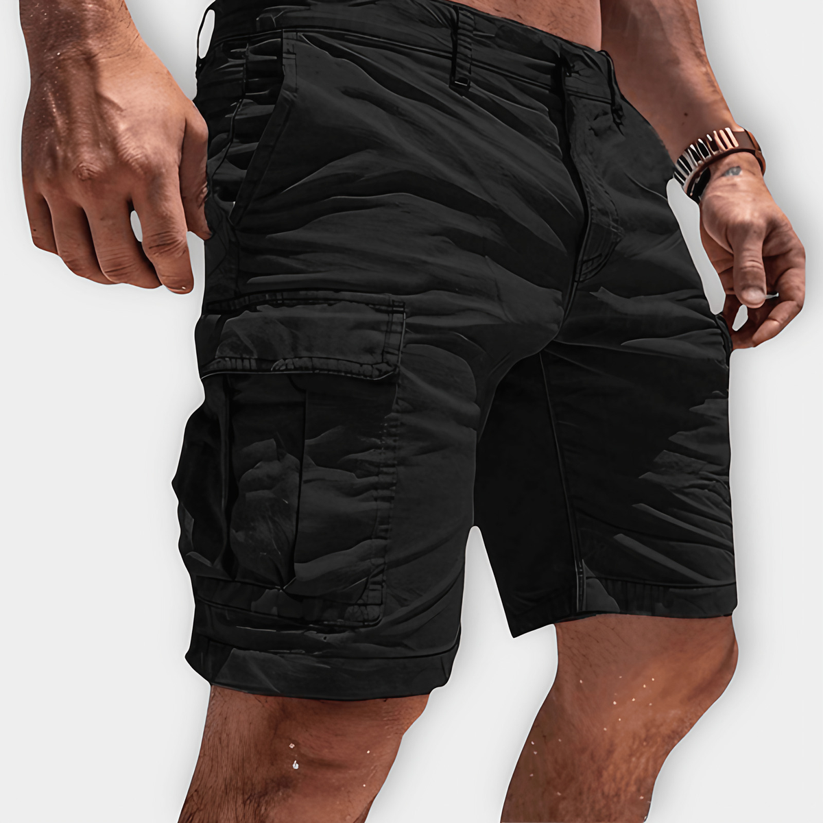Short cargo homme léger à poches latérales, beige ou noir, noir