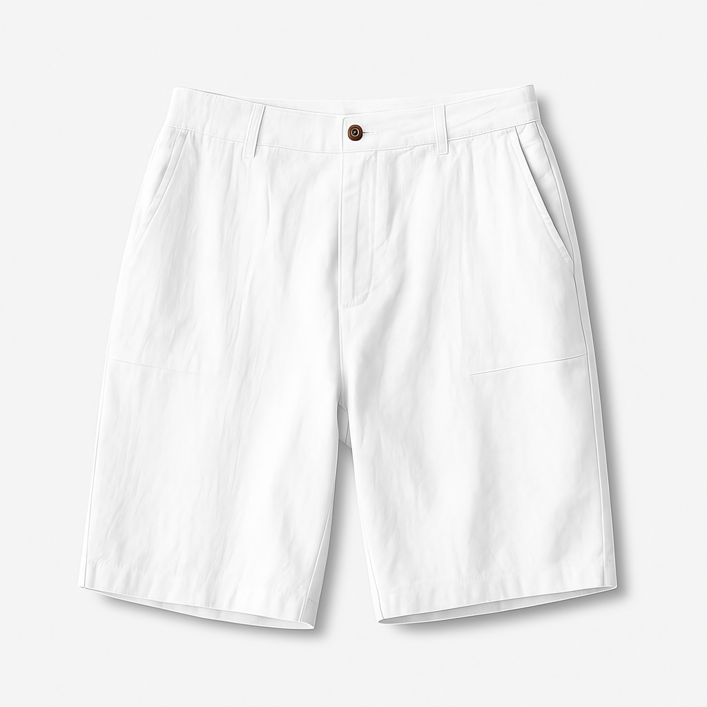 Short en lin homme, taille élastique à cordon, poches, blanc