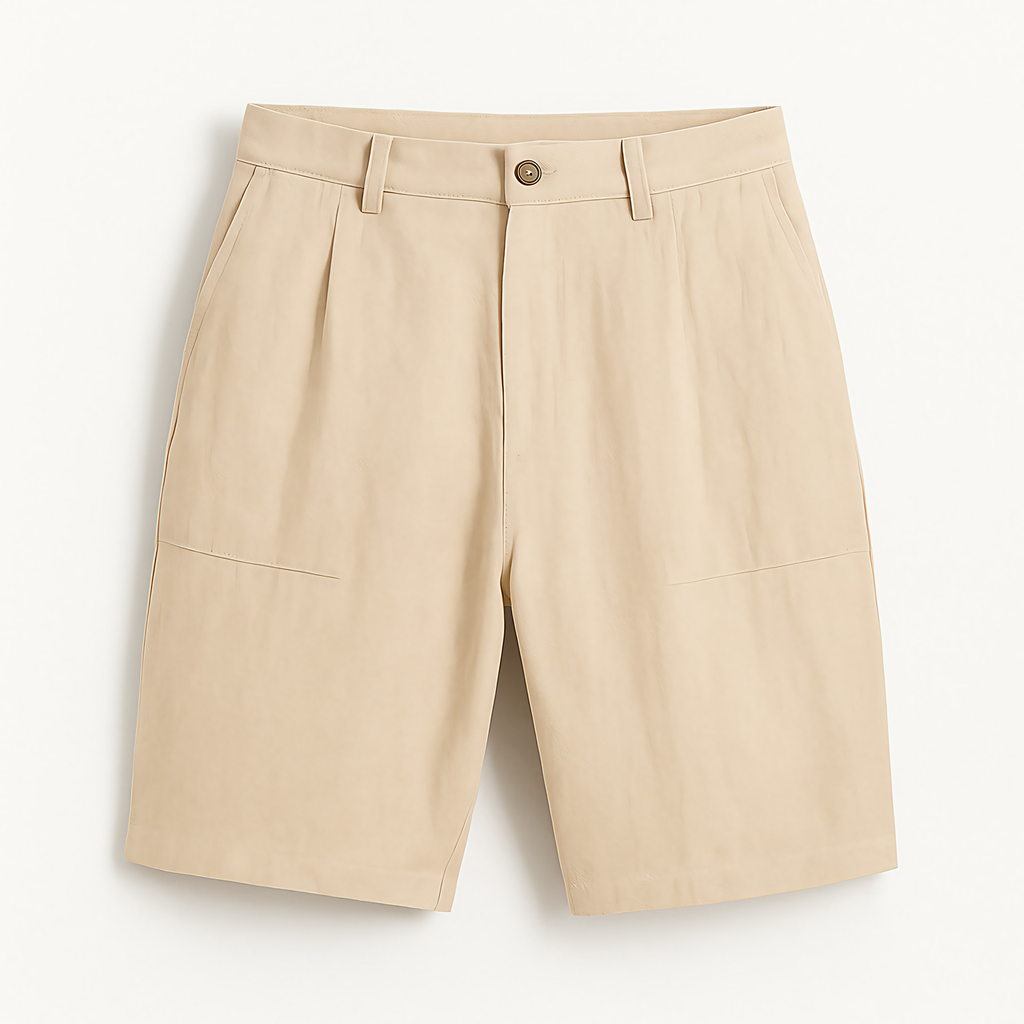 Short en lin homme, taille élastique à cordon, poches, kaki