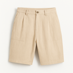 Short en lin homme, taille élastique à cordon, poches, kaki
