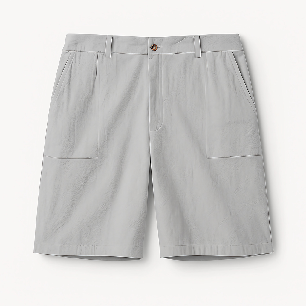 Short en lin homme, taille élastique à cordon, poches, gris