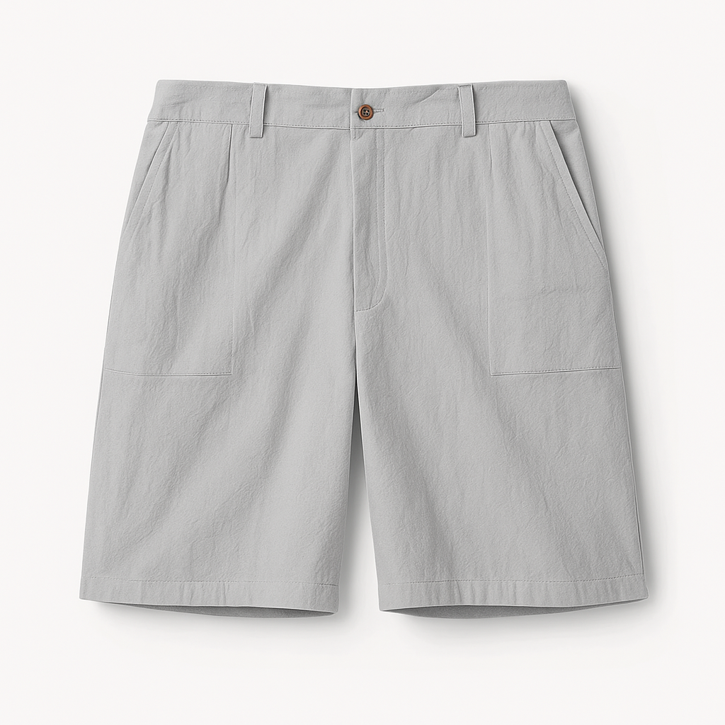 Short en lin homme, taille élastique à cordon, poches, gris