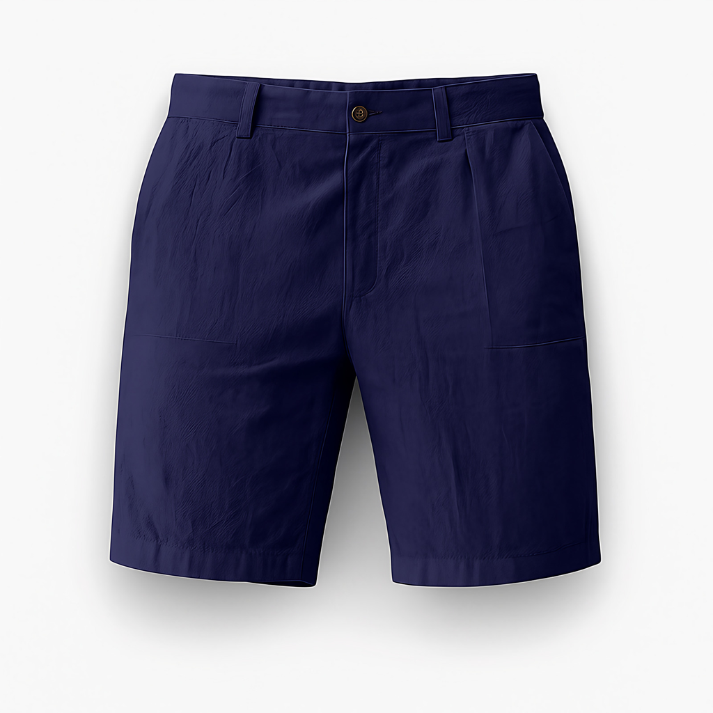 Short en lin homme, taille élastique à cordon, poches, bleu foncé