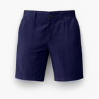 Short en lin homme, taille élastique à cordon, poches, bleu foncé
