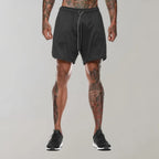Short de sport homme avec sous-short de compression et poches