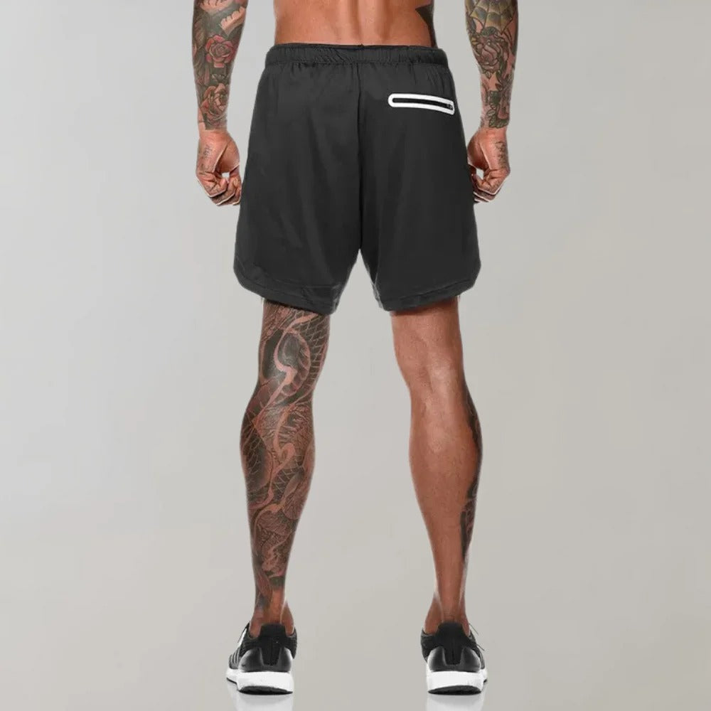 Short de sport homme avec sous-short de compression et poches