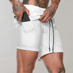 Short de sport homme avec sous-short de compression et poches, blanc