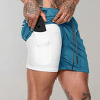 Short de sport homme avec sous-short de compression et poches, bleu