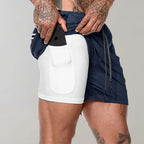 Short de sport homme avec sous-short de compression et poches, bleu marine