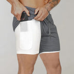 Short de sport homme avec sous-short de compression et poches, gris
