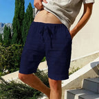 Short d'été homme à taille élastique et cordon, six coloris, bleu marine