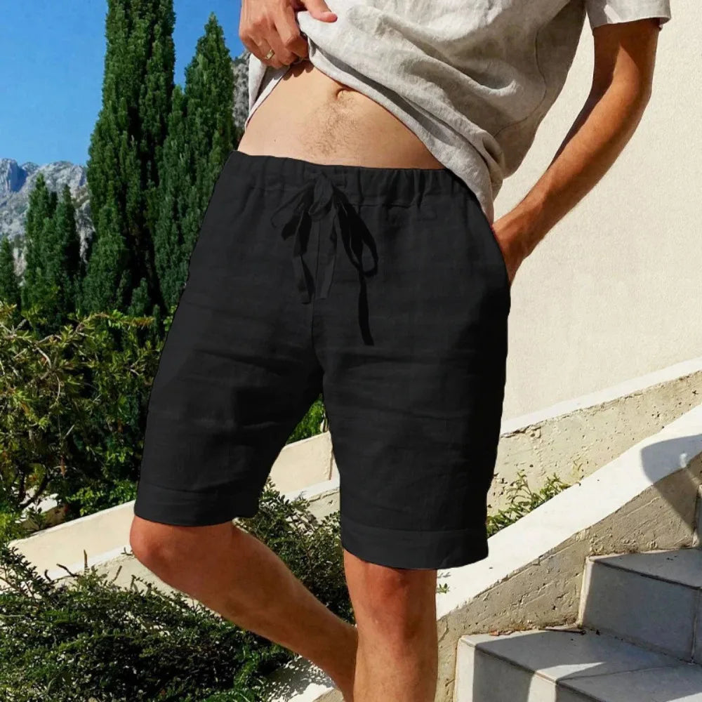 Short d'été homme à taille élastique et cordon, six coloris, noir