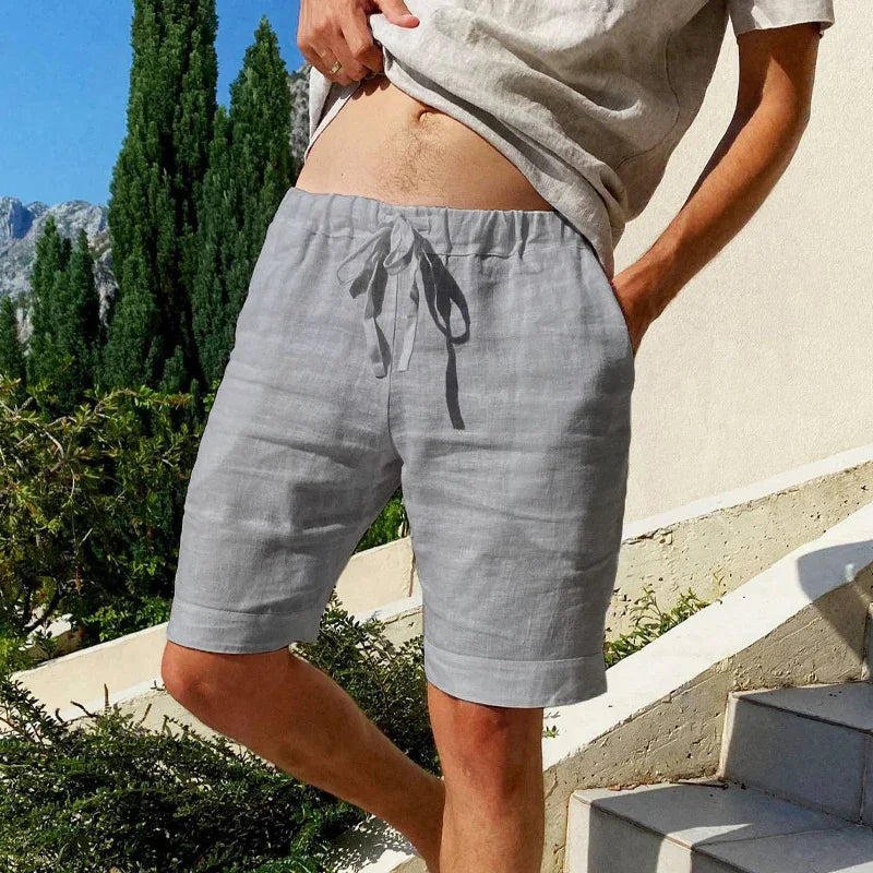 Short d'été homme à taille élastique et cordon, six coloris, gris