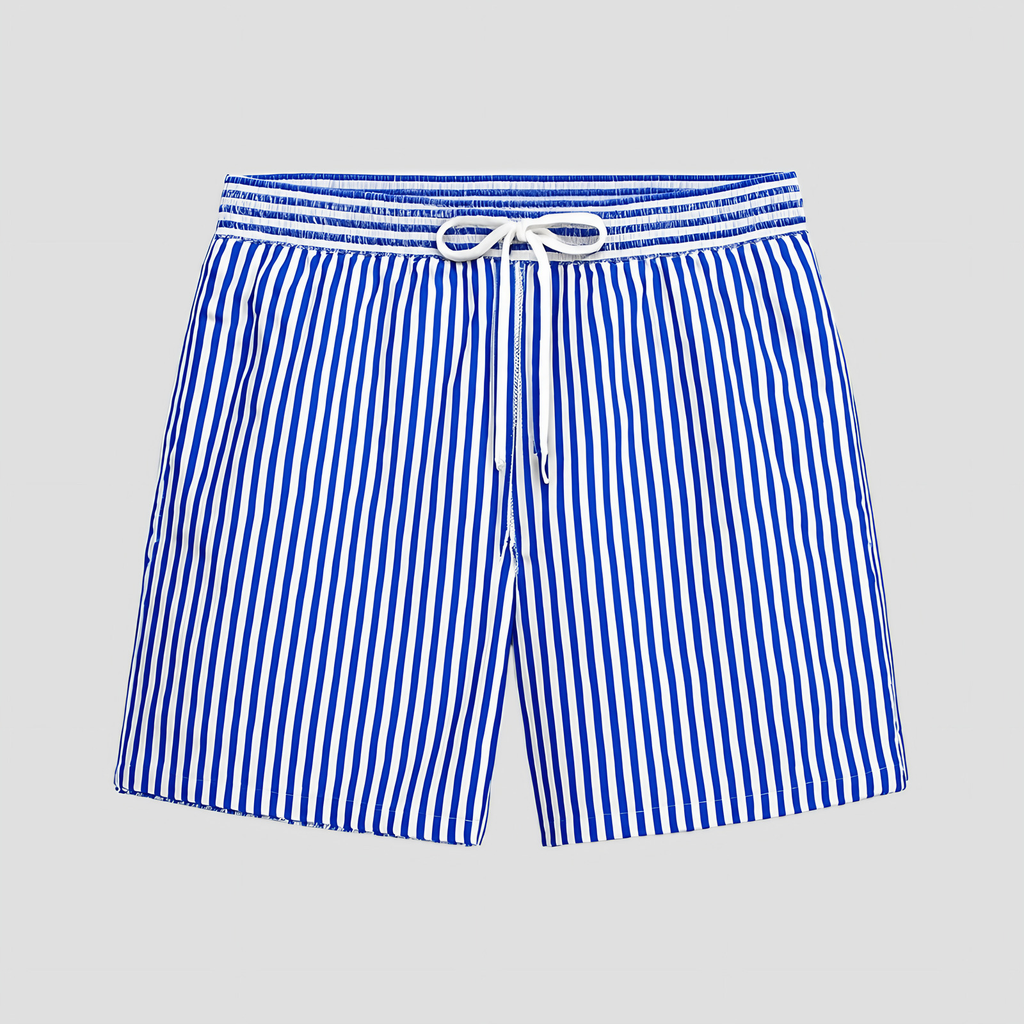 Short de bain homme à rayures, taille à cordon, poches