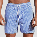 Short de bain homme à rayures, taille à cordon, poches, bleu