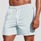 Short de bain homme à rayures, taille à cordon, poches, vert clair