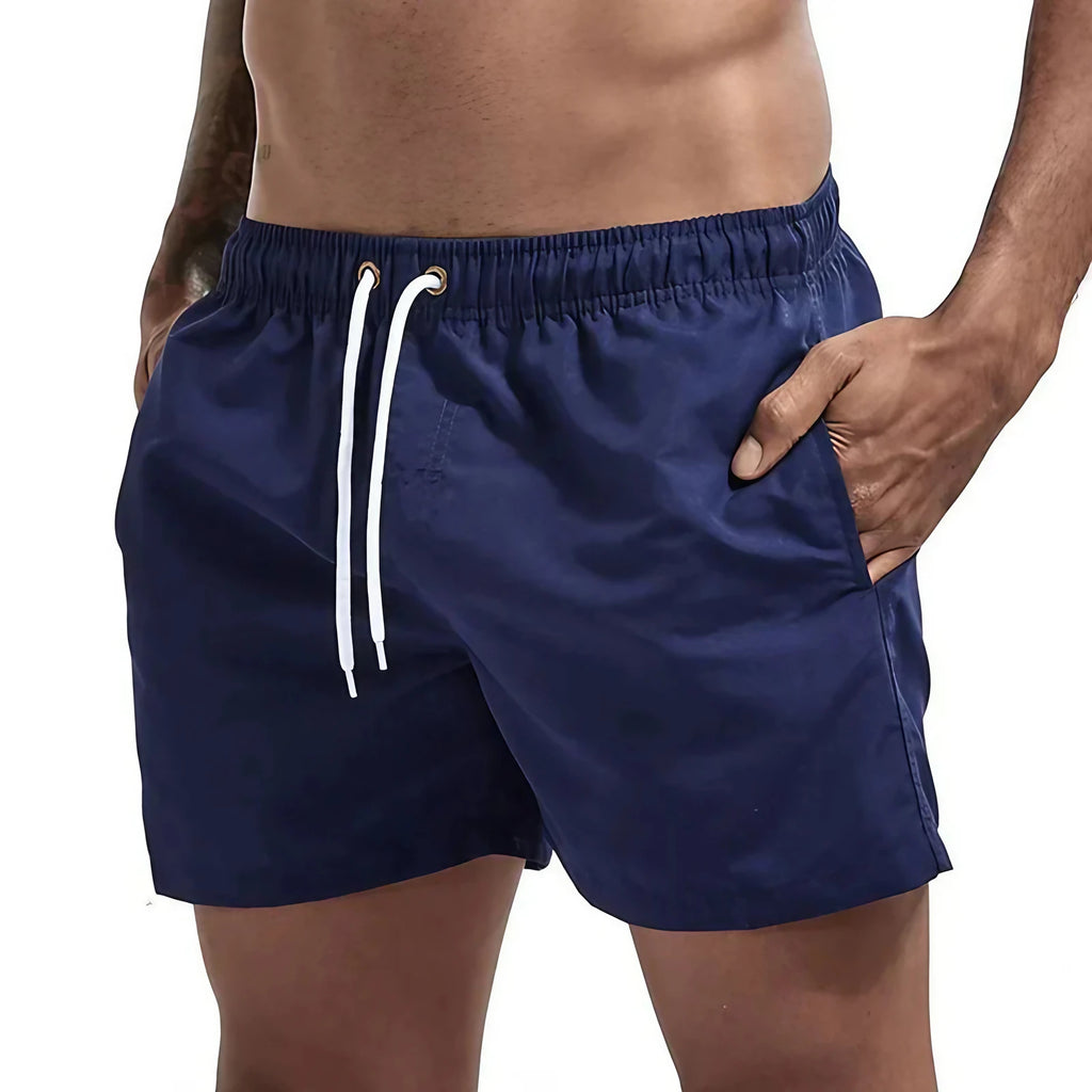 Short de bain homme doublé, cordon et poches, quatorze coloris, bleu marine