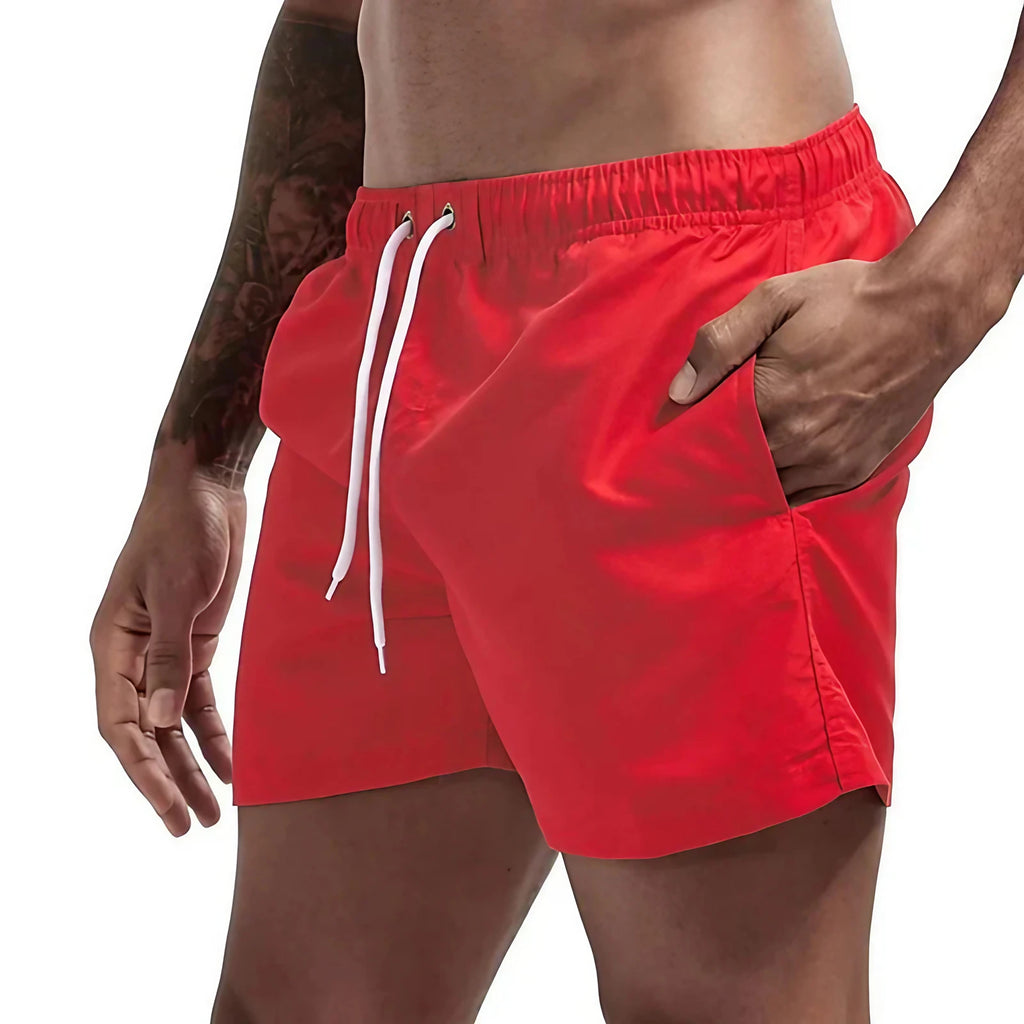 Short de bain homme doublé, cordon et poches, quatorze coloris, rouge
