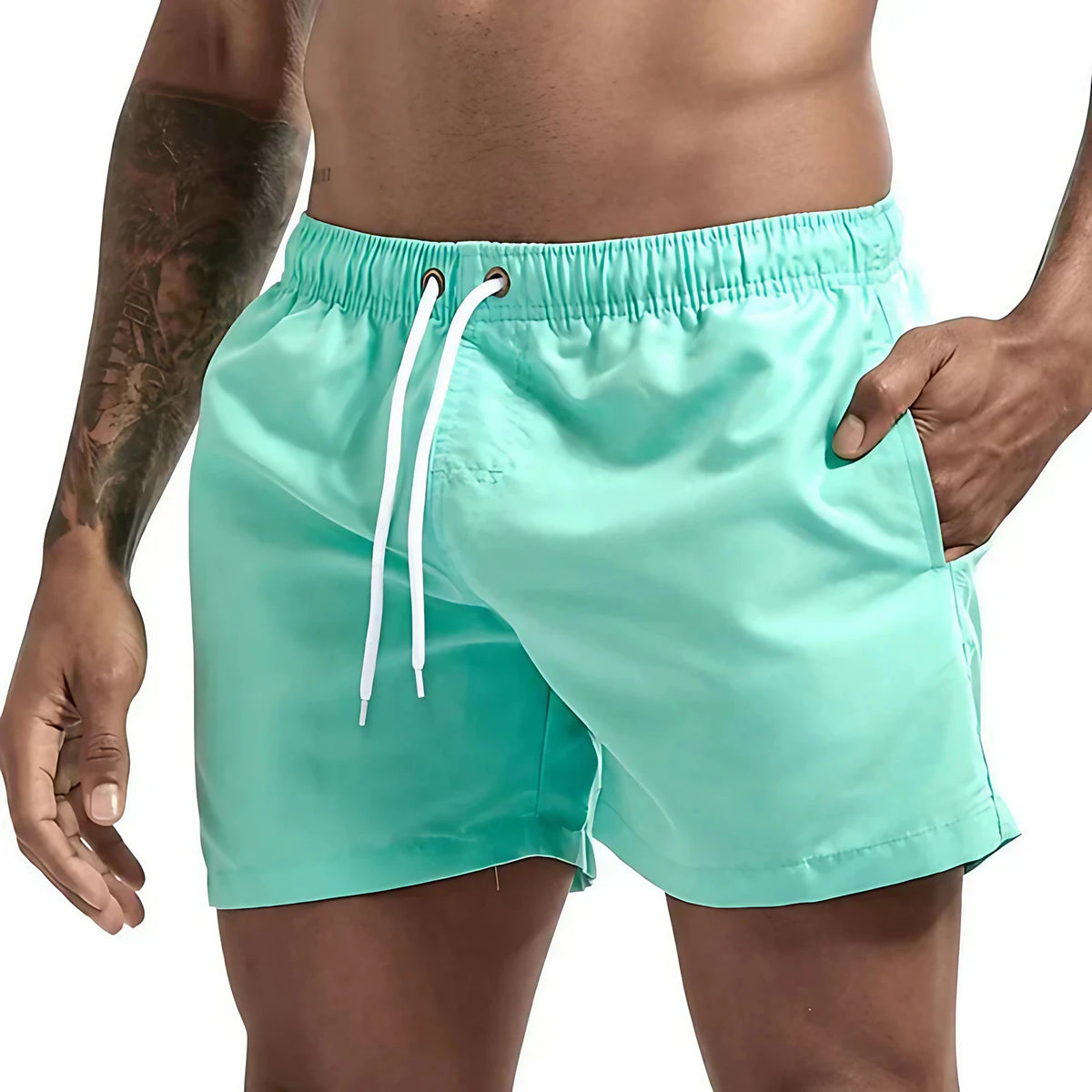 Short de bain homme doublé, cordon et poches, quatorze coloris, vert