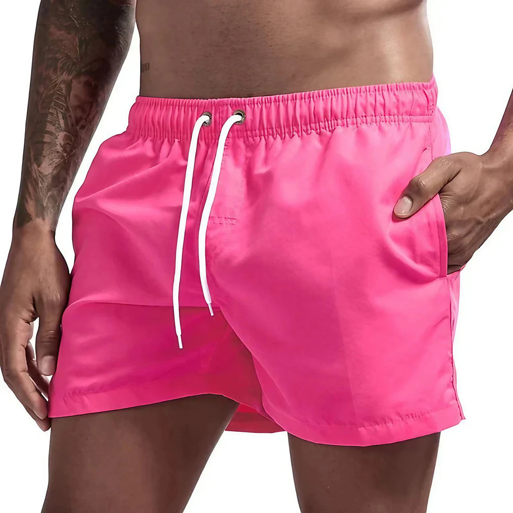 Short de bain homme doublé, cordon et poches, quatorze coloris, rose