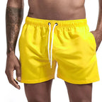 Short de bain homme doublé, cordon et poches, quatorze coloris, jaune